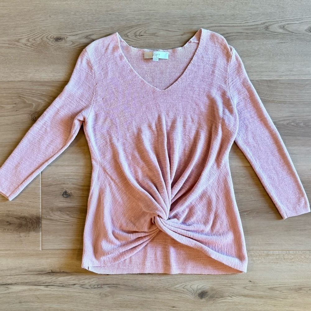 LOFT Pink Twist-Front Sweater Size S